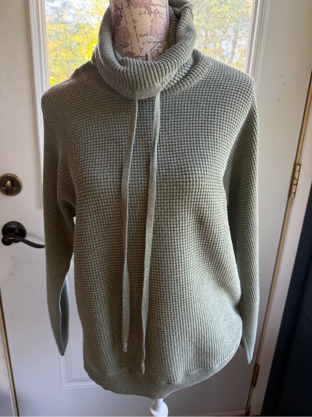 Cynthia Rowley Size CL Olive Knit Cowl Neck Sweater with Drawstrings